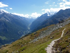 Looking up Mattertal towards Zermatt from above Jungen