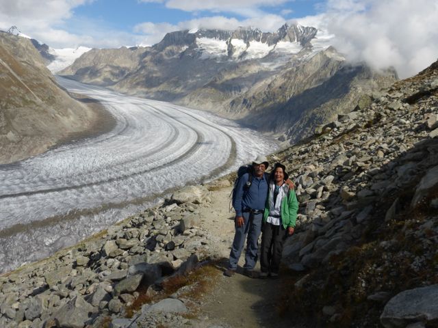 Happy Hikers and Aletsch Glacier