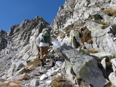 Our friend Al leads up with Cacciabella Pass in sight (see the pole just left of center)