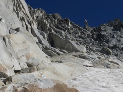 Descending from Cacciabella Pass- the lower two ladders to the icefield