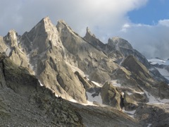 Late evening on peaks above Sciora Hut